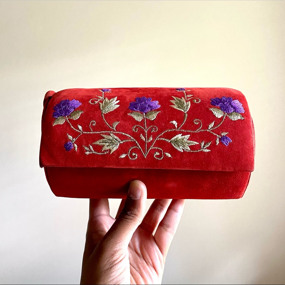 Embroidered Suede Floral Purse